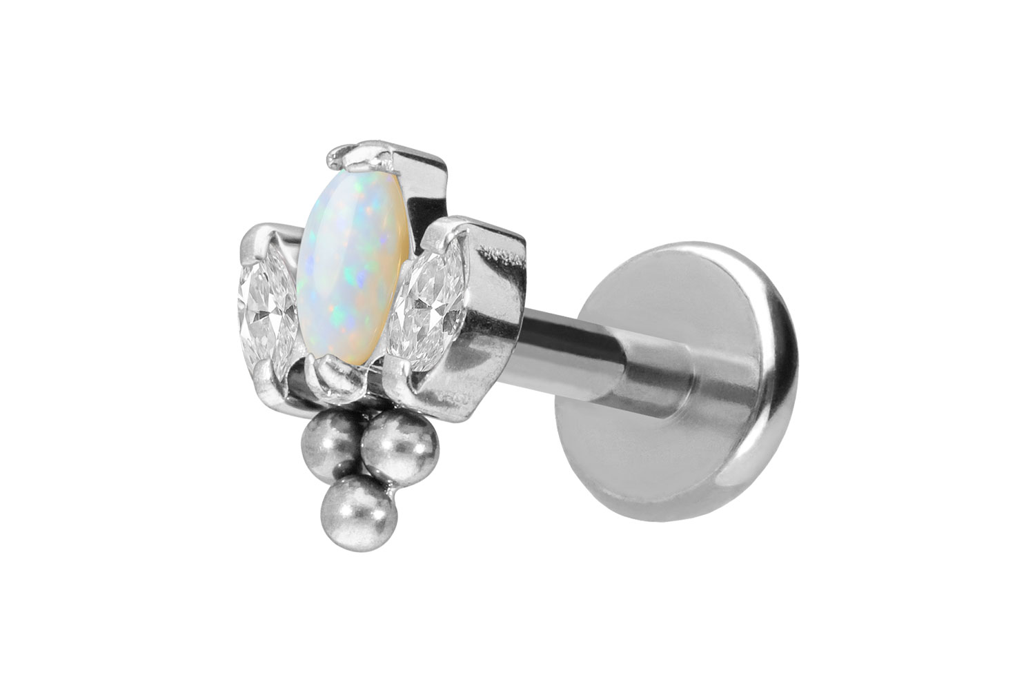 Titan Labret Piercing mit Push Fit LOTUSBLÜTE + 3 KUGELN